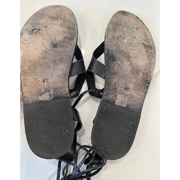 Freebird by Steven Hippy Women's Black Lace Up Flat Sandals Size 11