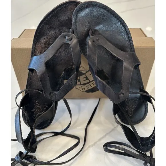 Freebird by Steven Hippy Women's Black Lace Up Flat Sandals Size 11