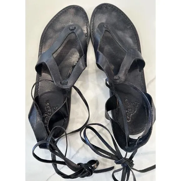 Freebird by Steven Hippy Women's Black Lace Up Flat Sandals Size 11