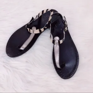 Freebird Zebra &amp; Metallic Calf Hair Thong Sandals