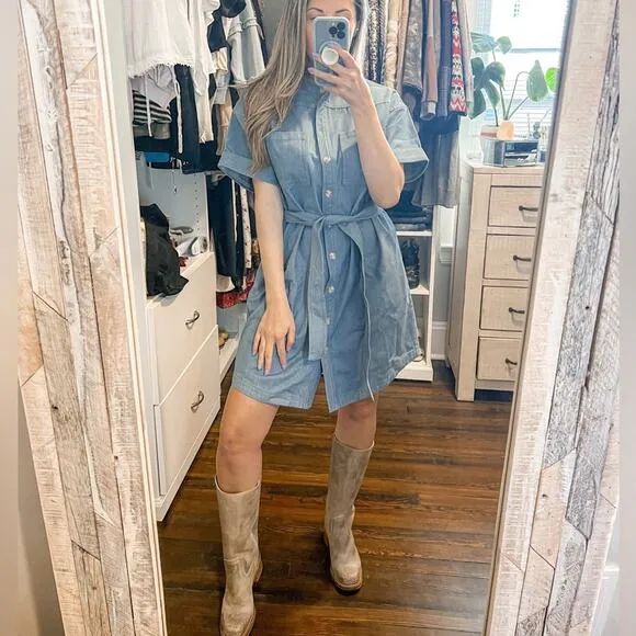 FRNCH Denim Fanny Claire Blue Button Up Down Jean Dress Size Large