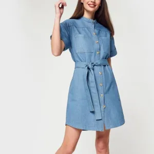 FRNCH Denim Fanny Claire Blue Button Up Down Jean Dress Size Large