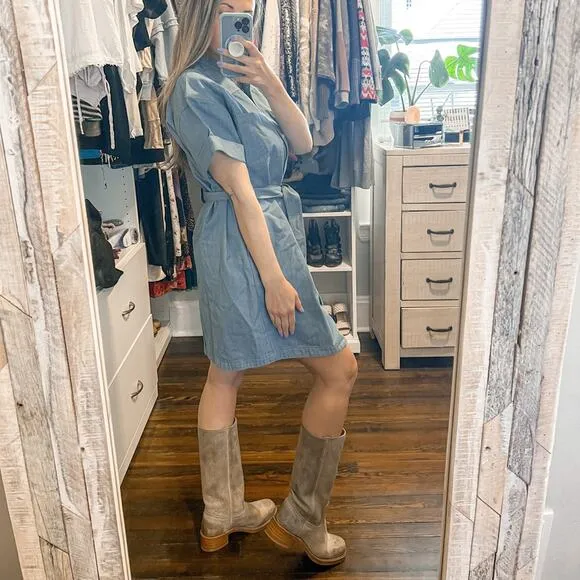 FRNCH Denim Fanny Claire Blue Button Up Down Jean Dress Size Large