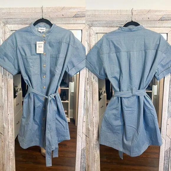 FRNCH Denim Fanny Claire Blue Button Up Down Jean Dress Size Large