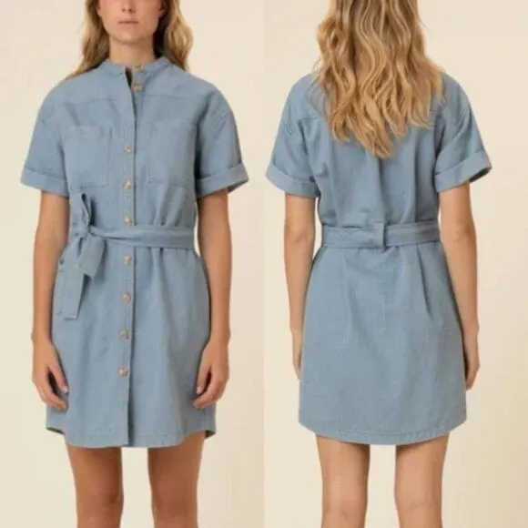 FRNCH Denim Fanny Claire Blue Button Up Down Jean Dress Size Large