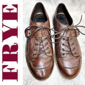 FRYE Men’s Genuine Leather Unique Lace Up Buckle Over Loafers, Size 9