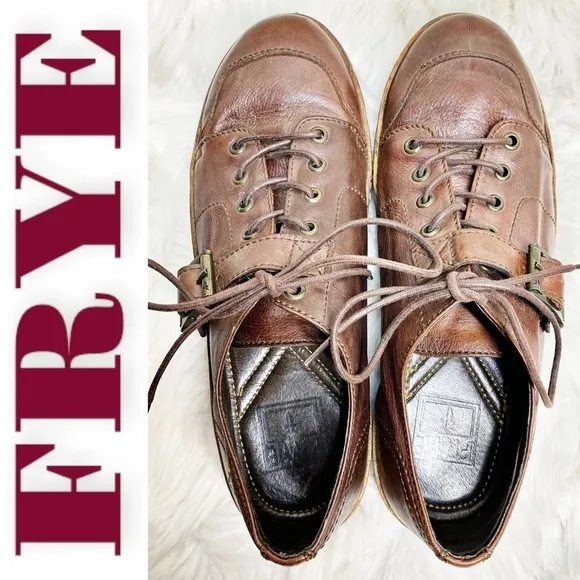 FRYE Men’s Genuine Leather Unique Lace Up Buckle Over Loafers, Size 9