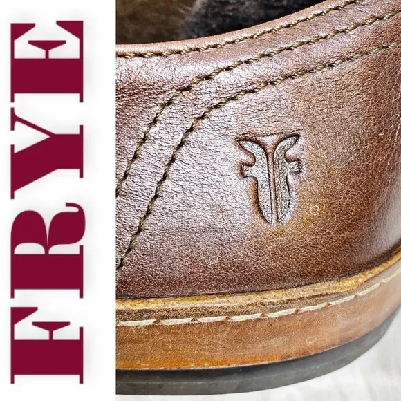 FRYE Men’s Genuine Leather Unique Lace Up Buckle Over Loafers, Size 9