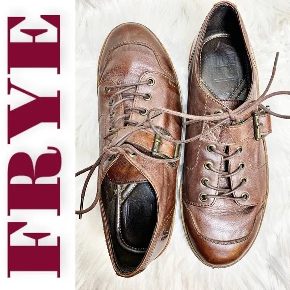 FRYE Men’s Genuine Leather Unique Lace Up Buckle Over Loafers, Size 9