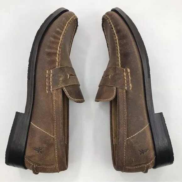 Frye TYLER Brown Leather Classic Penny Loafers in Almond