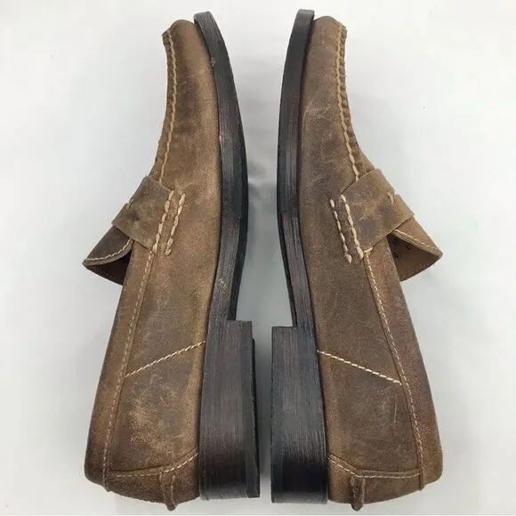 Frye TYLER Brown Leather Classic Penny Loafers in Almond