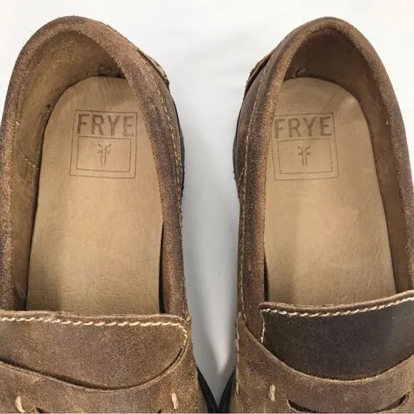 Frye TYLER Brown Leather Classic Penny Loafers in Almond