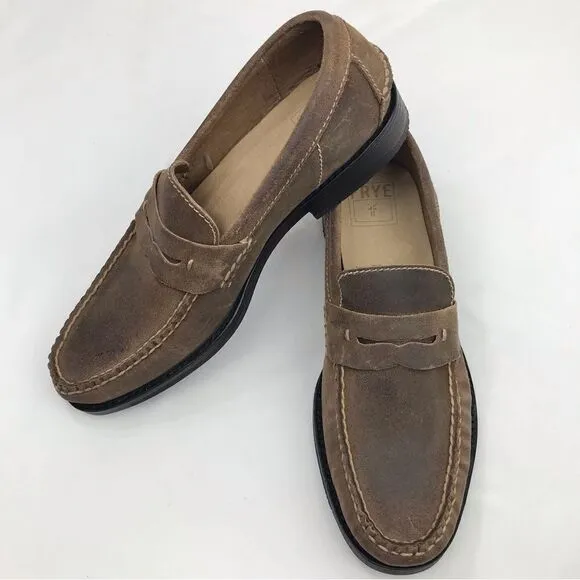 Frye TYLER Brown Leather Classic Penny Loafers in Almond