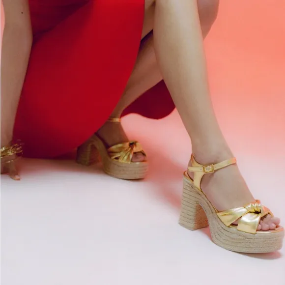Gaimo Coque Golden Jute Heeled Sandals With Tubular Leather Heel