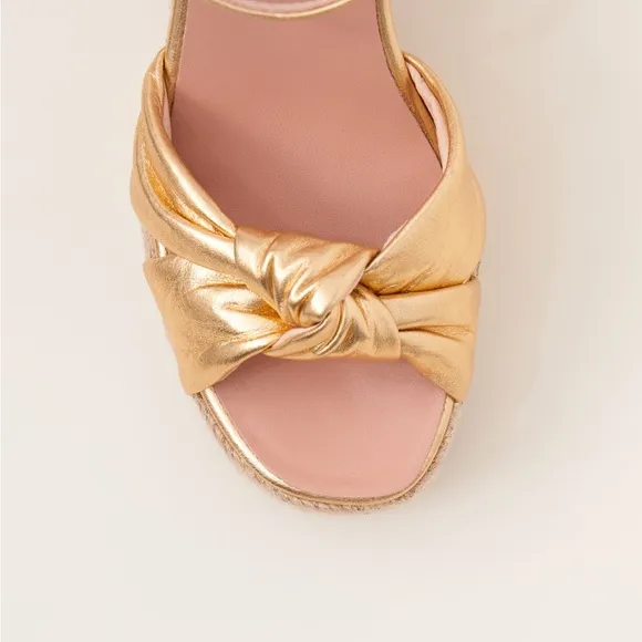 Gaimo Coque Golden Jute Heeled Sandals With Tubular Leather Heel