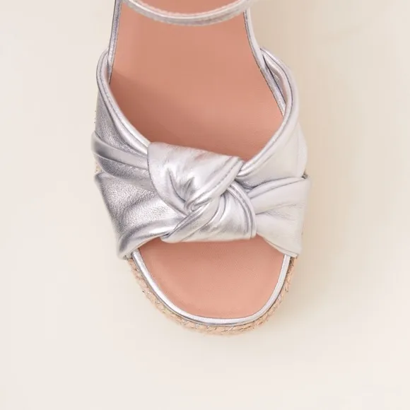 Gaimo Coque Silver Jute Heeled Sandals With Tubular Leather Heel