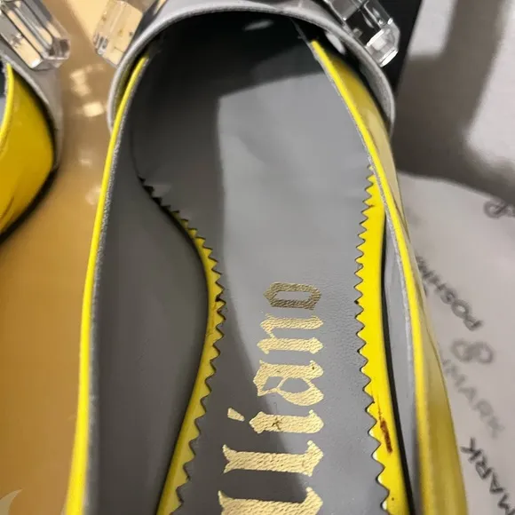 GALLIANO NIB AUTHENTIC YELLOW/BLACK/GRAY LARGE CRYSTALS LEATHER &amp; SUEDE …
