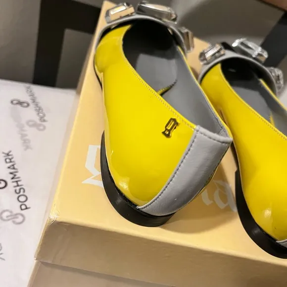 GALLIANO NIB AUTHENTIC YELLOW/BLACK/GRAY LARGE CRYSTALS LEATHER &amp; SUEDE …