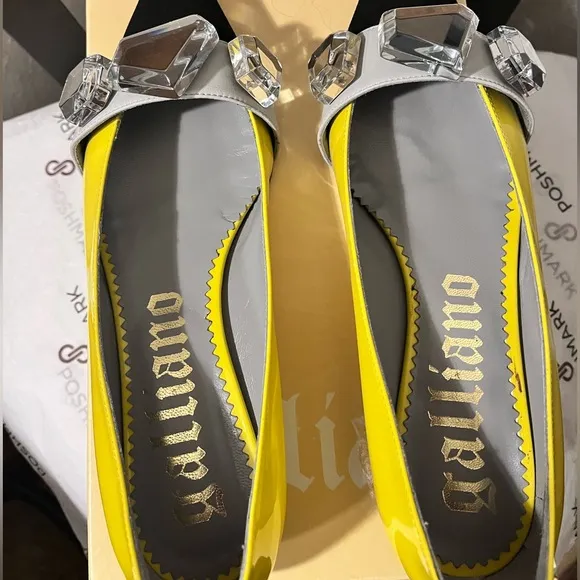 GALLIANO NIB AUTHENTIC YELLOW/BLACK/GRAY LARGE CRYSTALS LEATHER &amp; SUEDE …