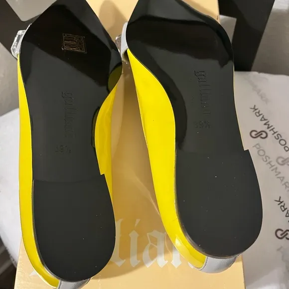 GALLIANO NIB AUTHENTIC YELLOW/BLACK/GRAY LARGE CRYSTALS LEATHER &amp; SUEDE …