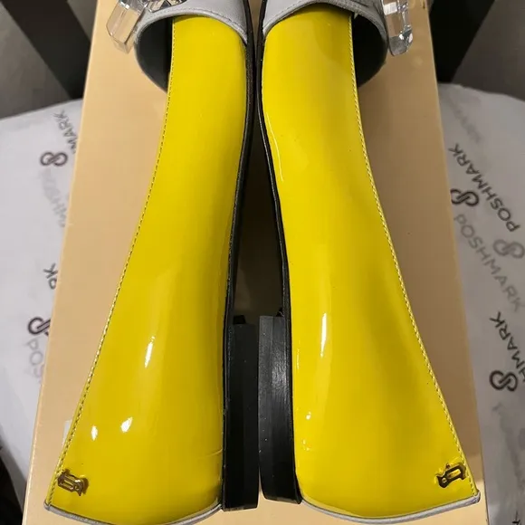 GALLIANO NIB AUTHENTIC YELLOW/BLACK/GRAY LARGE CRYSTALS LEATHER &amp; SUEDE …