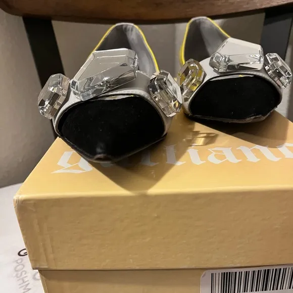 GALLIANO NIB AUTHENTIC YELLOW/BLACK/GRAY LARGE CRYSTALS LEATHER &amp; SUEDE …