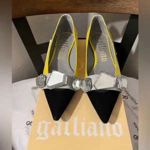 GALLIANO NIB AUTHENTIC YELLOW/BLACK/GRAY LARGE CRYSTALS LEATHER &amp; SUEDE …