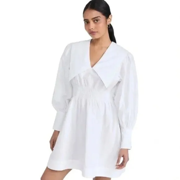 GANNI Poplin Collar Mini Dress White Size 42 IT 6 US NWT