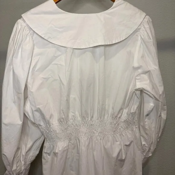 GANNI Poplin Collar Mini Dress White Size 42 IT 6 US NWT