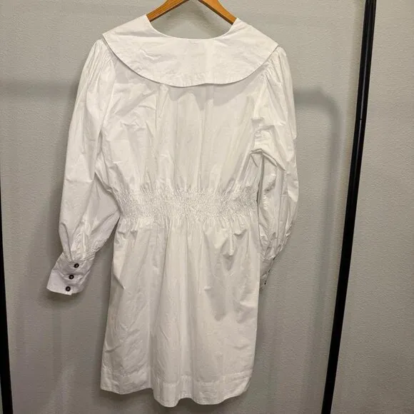 GANNI Poplin Collar Mini Dress White Size 42 IT 6 US NWT