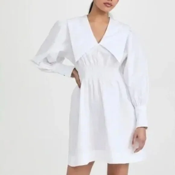 GANNI Poplin Collar Mini Dress White Size 42 IT 6 US NWT