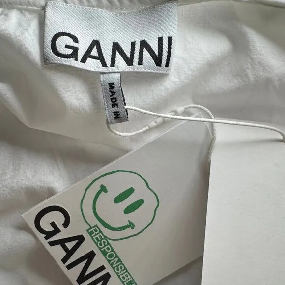 GANNI Poplin Collar Mini Dress White Size 42 IT 6 US NWT