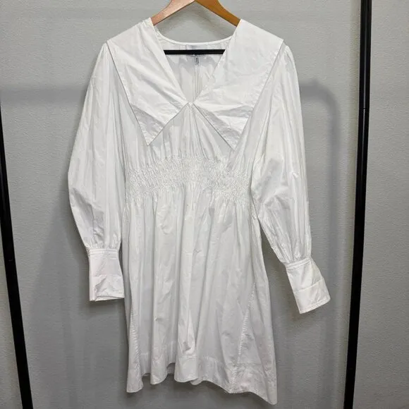 GANNI Poplin Collar Mini Dress White Size 42 IT 6 US NWT