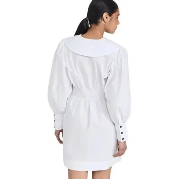 GANNI Poplin Collar Mini Dress White Size 42 IT 6 US NWT
