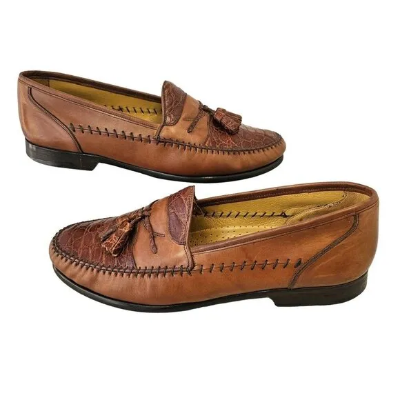 Garys International Croc &amp; Leather Tassel Loafers Mens 9M Non-Skid Made in Spain