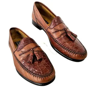 Garys International Croc &amp; Leather Tassel Loafers Mens 9M Non-Skid Made in Spain