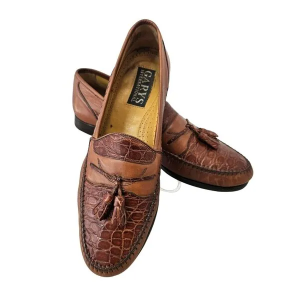 Garys International Croc &amp; Leather Tassel Loafers Mens 9M Non-Skid Made in Spain