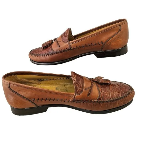 Garys International Croc &amp; Leather Tassel Loafers Mens 9M Non-Skid Made in Spain