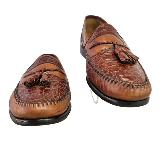 Garys International Croc &amp; Leather Tassel Loafers Mens 9M Non-Skid Made in Spain