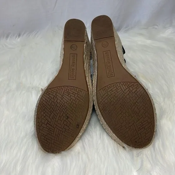 Gentle Souls Colleen Black Suede Elasticized Strap Espadrilles Sz 7.5