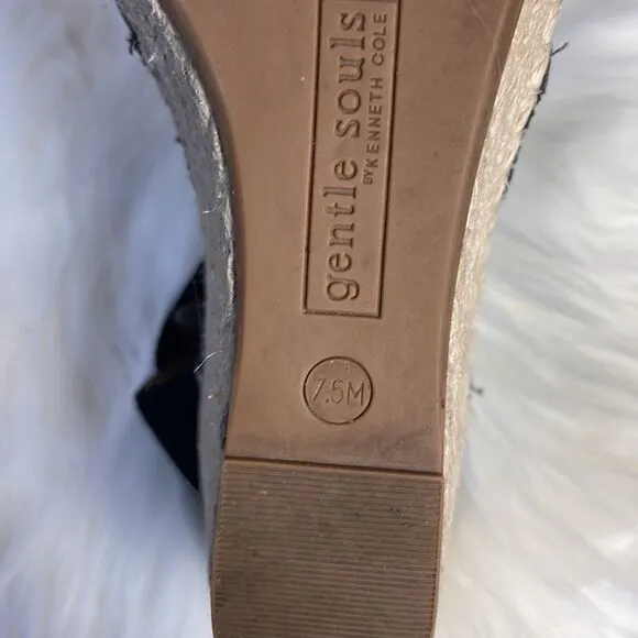 Gentle Souls Colleen Black Suede Elasticized Strap Espadrilles Sz 7.5