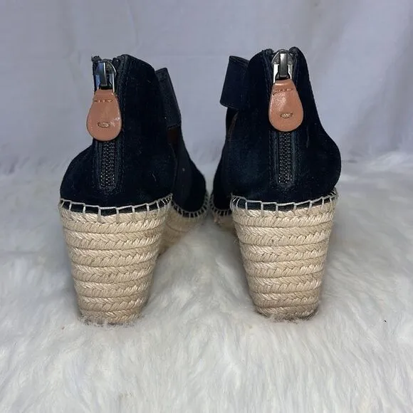 Gentle Souls Colleen Black Suede Elasticized Strap Espadrilles Sz 7.5