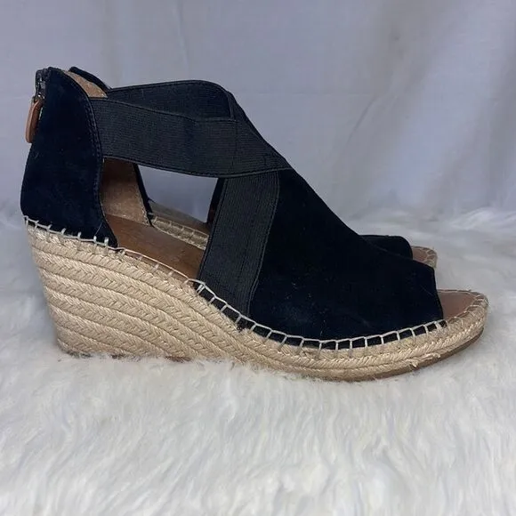 Gentle Souls Colleen Black Suede Elasticized Strap Espadrilles Sz 7.5
