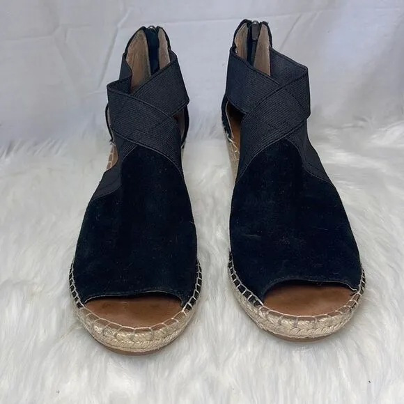 Gentle Souls Colleen Black Suede Elasticized Strap Espadrilles Sz 7.5