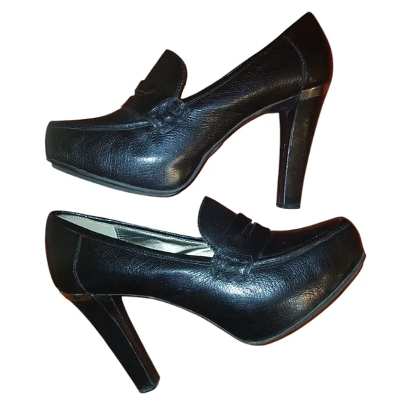 Genuine Leather Black Heeled Loafers Women's Me Too London Pumps aize 7 M