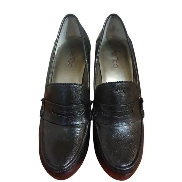 Genuine Leather Black Heeled Loafers Women's Me Too London Pumps aize 7 M