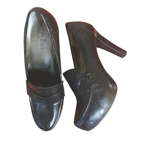Genuine Leather Black Heeled Loafers Women's Me Too London Pumps aize 7 M