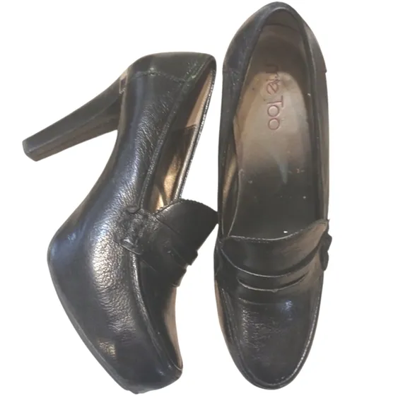 Genuine Leather Black Heeled Loafers Women's Me Too London Pumps aize 7 M
