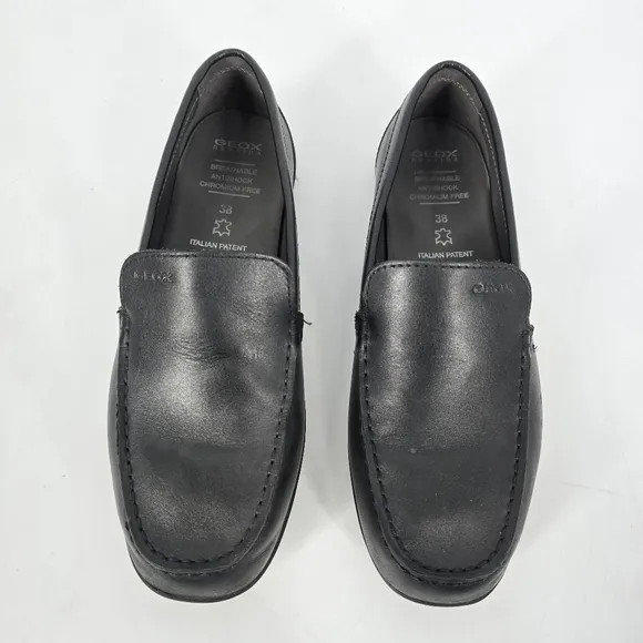 Geox Respira Boys Black Leather Dress Loafers Size 38 Antishock US 5.5 6