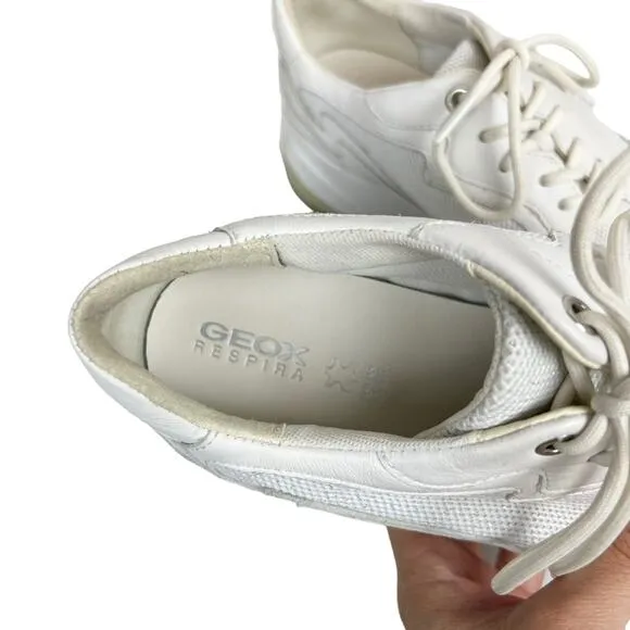 Geox Respira Kirya White Leather Chunky Sneakers Size 10